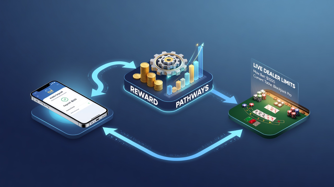 Visualisierung von Belohnungspfaden und Limitanpassungen zwischen mobilen Slots und Live-Dealer-Tischen