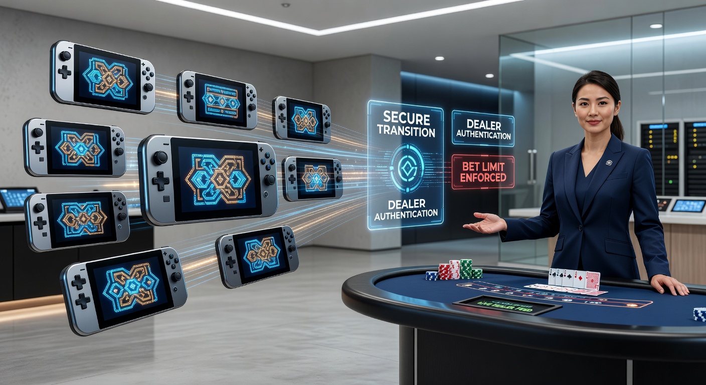 Darstellung von mobilen Slot-Schnittstellen und Live-Dealer-Übergängen mit Belohnungs- und Sicherheitsindikatoren